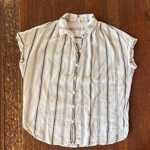 Madewell White Button-Down Shirt with Navy Stripes
